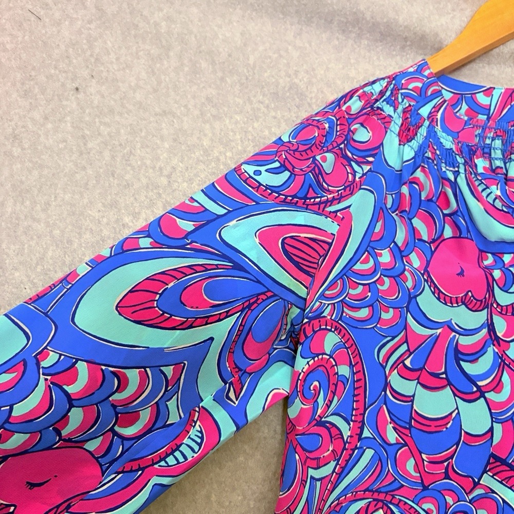 LILLY PULITZER Womens 100% Silk Elsa Multicolored Paisley Blouse Top Sz Medium - Picture 4 of 9